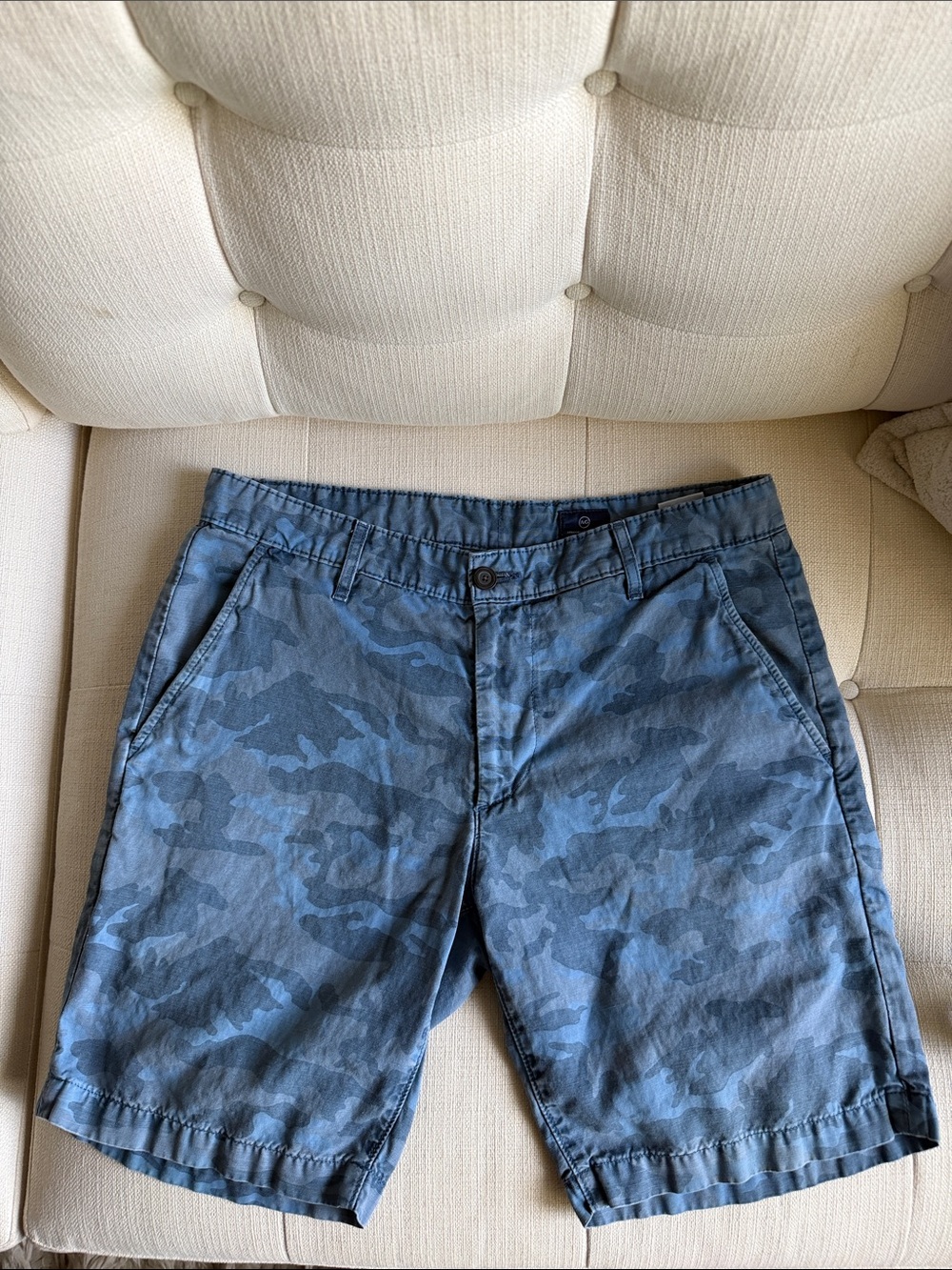 Ag Adriano Goldschmied Blue Camo Cotton Linen Shorts 32